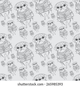 Dog background - monochrome pug pattern