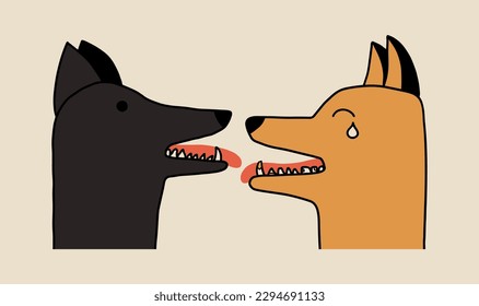 A dog with bad teeth and healthy ones. Care and hygiene of the dog's mouth. Vector illustration in hand drawn style