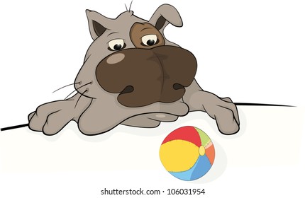 Dog and a ball. Cartoon