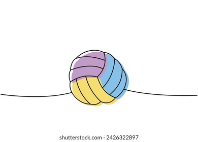 Dog ball toy one line colored continuous drawing. Animals accessories, pet toy supplies continuous one line illustration. Vector illustration.