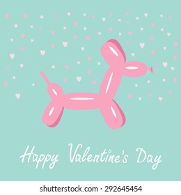 Dog balloon animal Pink hearts Blue background Happy Valentines day Flat design Vector illustration