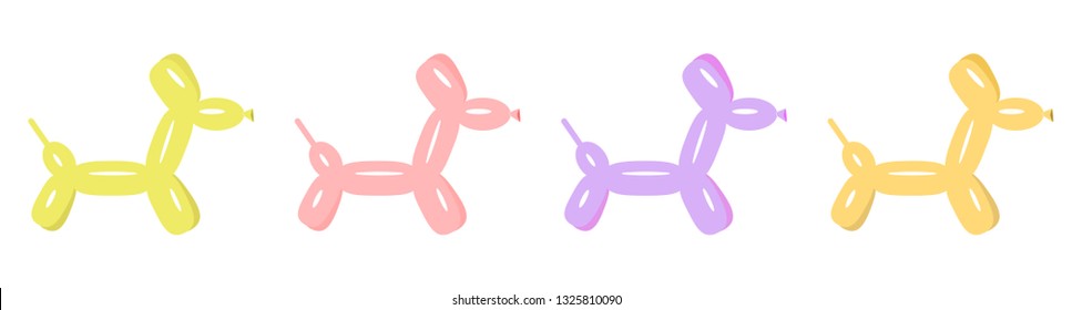 Dog balloon animal set line. Cute cartoon funny character. Flat design. White background. Vector illustration