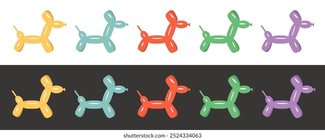 Dog balloon animal set line banner. Cute cartoon kawaii funny baby character. Colorful puppy animal toy. Sticker print. Childish style. Flat design. Black White background Isolated Vector illustration