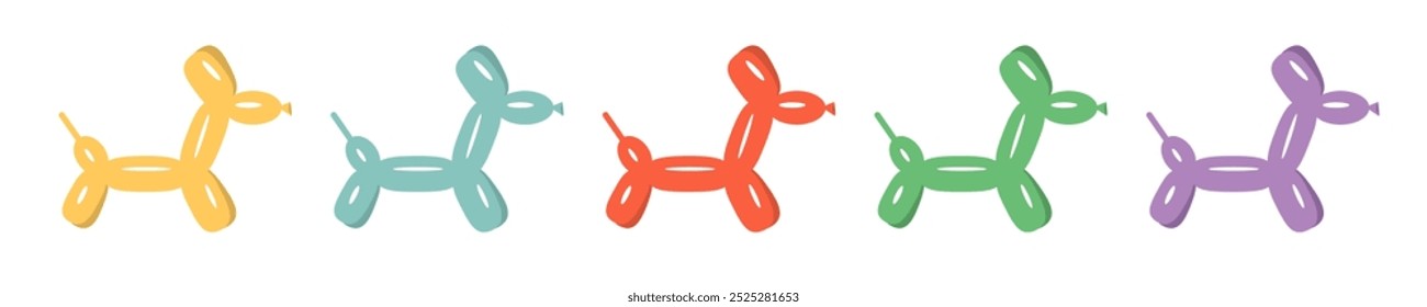 Dog balloon animal set line banner. Colorful puppy animal toy. Cute cartoon kawaii funny baby character. Sticker print. Childish style. Flat design. White background. Isolated. Vector illustration