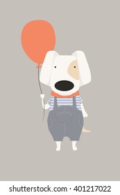 Dog with balloon children vector illustration