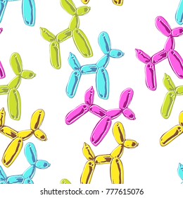 Dog balloons. Seamless pattern with colorful toys on a white background. Hand-drawn vector illustration.