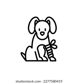 Dog in bandage with broken leg. Thin line icon. Veterinary clinic. Vector illustration. svg