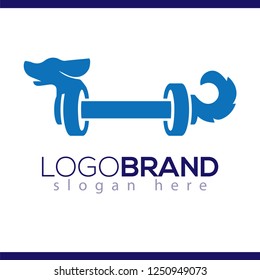 Dog with barbell fitness logo icon vector, dog logo template