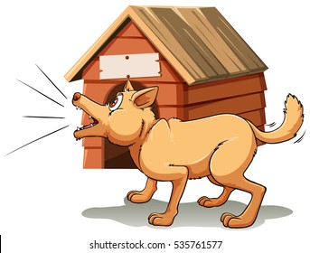 Dog Barking In Front Of Dog House Illustration