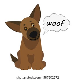 dog barking. Woof, bow-wow. Cartoon character. Children toy. Cute pet. Flat vector stock illustration