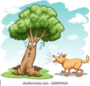 Dog Barking The Wrong Tree On A White Background