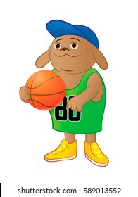 Dog basketball player in a green shirt