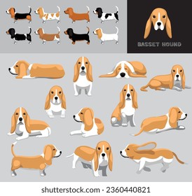 Dog Basset Hound Lemon Coat Cartoon Vector Illustration Color Variation Set