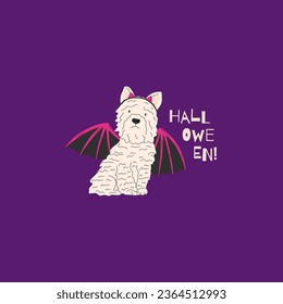 Dog in bat Halloween costume  Happy Halloween vector illustration  Ideal for holiday cards  decorations  invitations   stickers