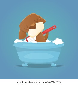 Dog in bath grooming vector illustration