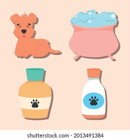 dog bath icon set design