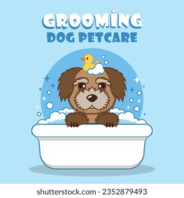The dog in bath icon vector illustration. Washed dog on isolated background. Grooming sign concept.