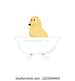 Dog bathing in bathtub. Flat vector illustration.