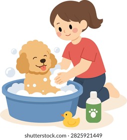 Dog Bathing and Pet Care Flat Illustration