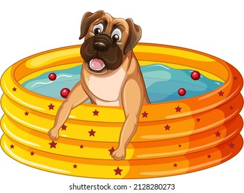 Dog bathing in yellow pool illustration