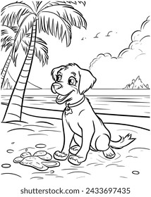 dog at beach coloring pages