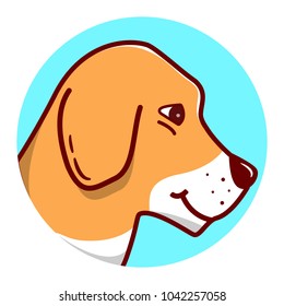 Dog beagle. Cartoon character.Pet animal. An icon for the websites of pet-shops and veterinary clinics. Line art flat vector.