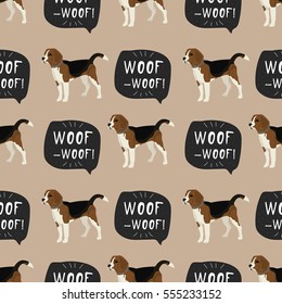 Dog beagle vector seamless pattern with hand drawn banner