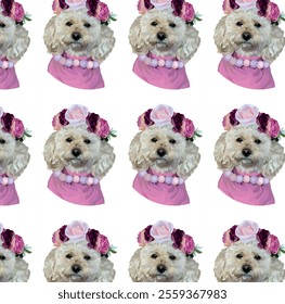 dog with beautiful head flower pattern and pink shirt