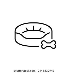 Cama de perro. Cómodo sofá para relajarse y dormir sano. Suministros y cuidados para mascotas. Icono de trazo perfecto y editable