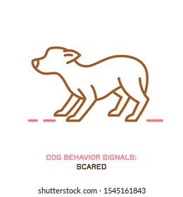 Dog behavior icon. Domestic animal or pet language. Scared dog. It is scary. Doggy reaction. Simple icon, symbol, sign. Editable vector illustration isolated on white background