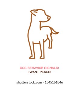 Dog behavior icon. Domestic animal or pet language. Peaceful dog. I want peace. Doggy reaction. Simple icon, symbol, sign. Editable vector illustration isolated on white background