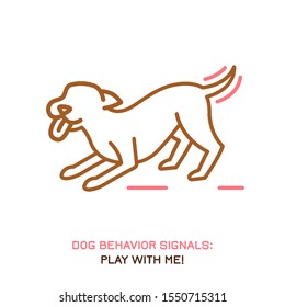 Dog behavior icon. Domestic animal or pet language. Happy dog. Play with me! Doggy reaction. Simple icon, symbol, sign. Editable vector illustration isolated on white background