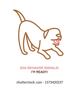 Dog behavior icon. Domestic animal or pet language. I am ready. Lets play. Doggy reaction. Simple icon, symbol, sign. Editable vector illustration isolated on white background   
