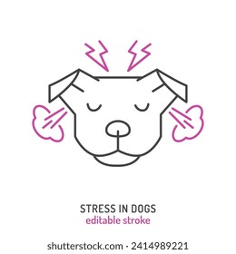 Dog behavior icon. Stress in a domestic animal or pet. Stressed dog linear pictogram. Doggy reaction. Simple icon, symbol, sign. Vector illustration isolated on a white background. Editable stroke