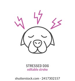 Dog behavior icon. Stress in a domestic animal or pet. Stressed dog linear pictogram. Doggy reaction. Simple icon, symbol, sign. Vector illustration isolated on a white background. Editable stroke