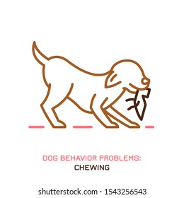 Dog behavior problem icon. Domestic animal or pet language. Doggy chewing and gnawing a shoe. Puppy reaction. Simple icon, symbol, sign. Editable vector illustration isolated on white background