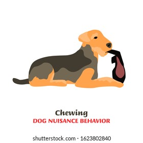 Dog behavior problem icon. Domestic animal or pet language. Doggy chewing and gnawing a shoe. Puppy reaction. Simple icon, symbol, sign. Editable vector illustration isolated on white background