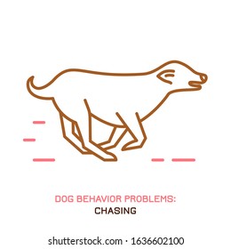 Dog behavior problem icon. Domestic animal or pet language. Running away dog. Chasing. Simple icon, symbol, sign. Editable vector illustration isolated on white background