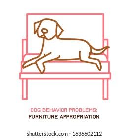 Dog behavior problem icon. Domestic animal or pet language. Doggy laying on armchair. Furniture appropriation. Simple icon, symbol, sign. Editable vector illustration isolated on white background