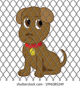 perro detrás de la valla de alambre, ilustración vectorial