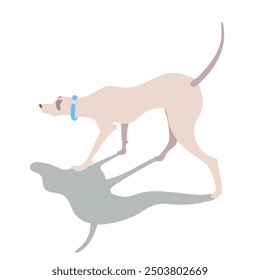 Dog in beige tones on a white background took a trail or is looking for something flat style, vector