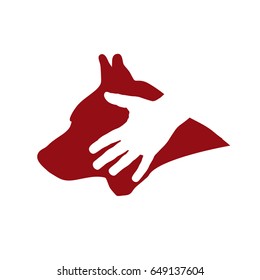 dog being caressed by his owner, concept of friendship. Vector sign