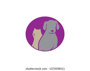 Dog beside cat a friendly pet family logo design illustrator