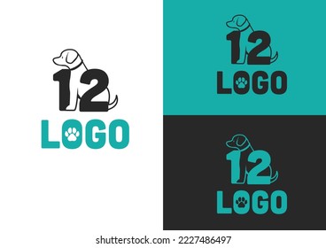 Hund zwischen Zahlen Logo Design Konzept