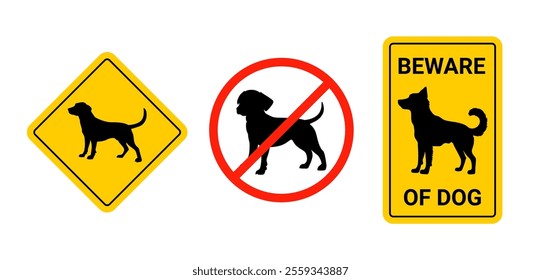 Dog beware sign guard icon. Dog danger forbidden pictogram vector icon caution.