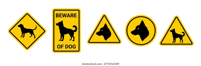 Dog beware sign guard icon. Dog danger forbidden pictogram vector icon caution.