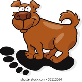 dog in big human footprint