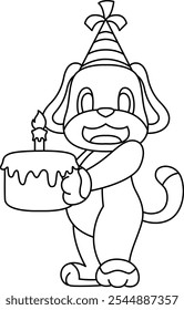 Dog Birthday Cake Candle Animal Vector Graphic Art Illustration