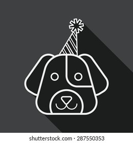 dog birthday flat icon with long shadow, line icon