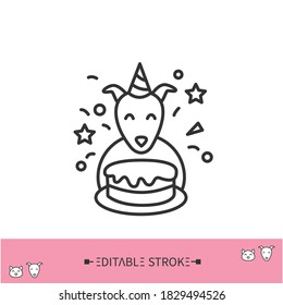 Dog Birthday Line Icon. Party, Celebration For Home Pet. Birthday Cat. Contemporary Pets Goods.Home Pets Life And Pet Owners Community Concept. Isolated Vector Illustration. Editable Stroke 